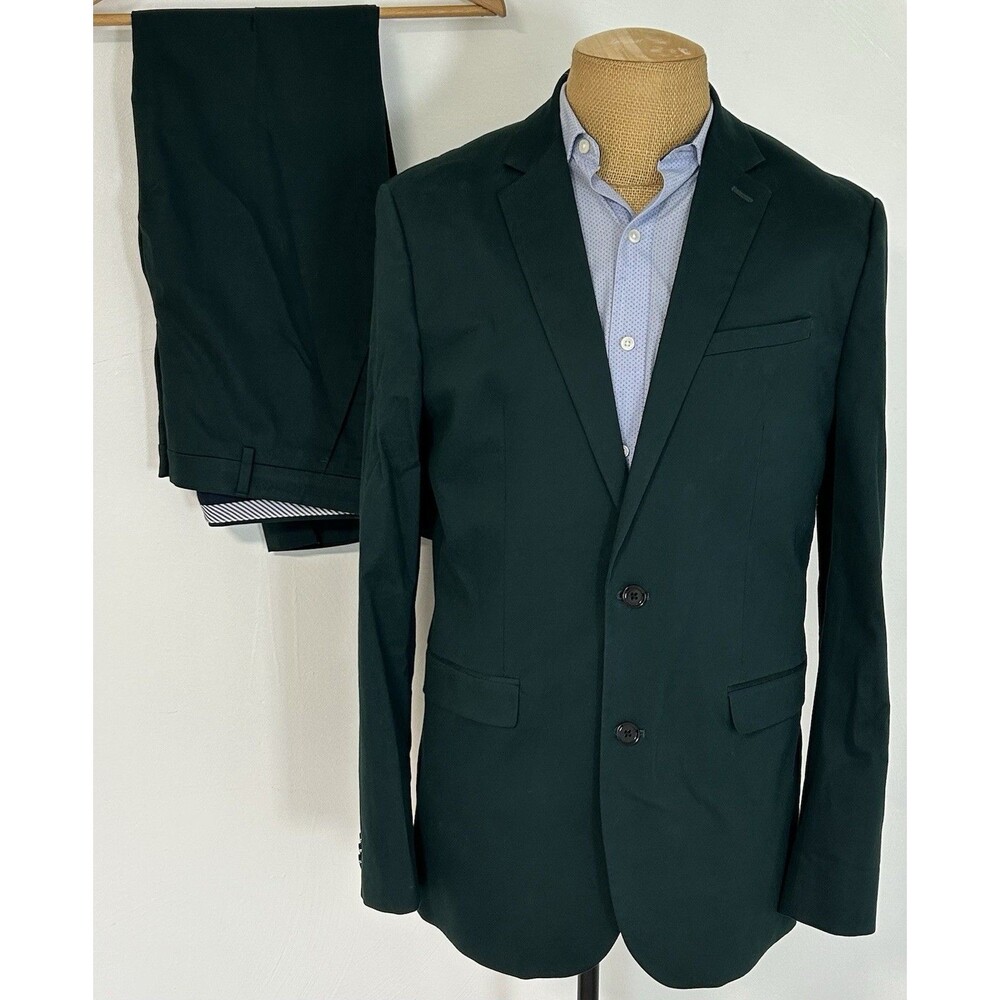 EXPRESS Dark Green 2 Pc. Suit 42L 32x32 (actual 34x31) Pants Cotton Blend